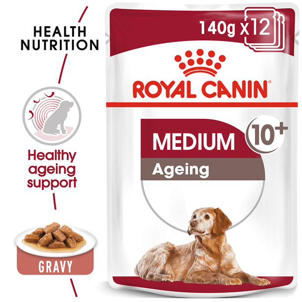 ROYAL CANIN MEDIUM AGEING 10+ 140G POUCH (10PK)